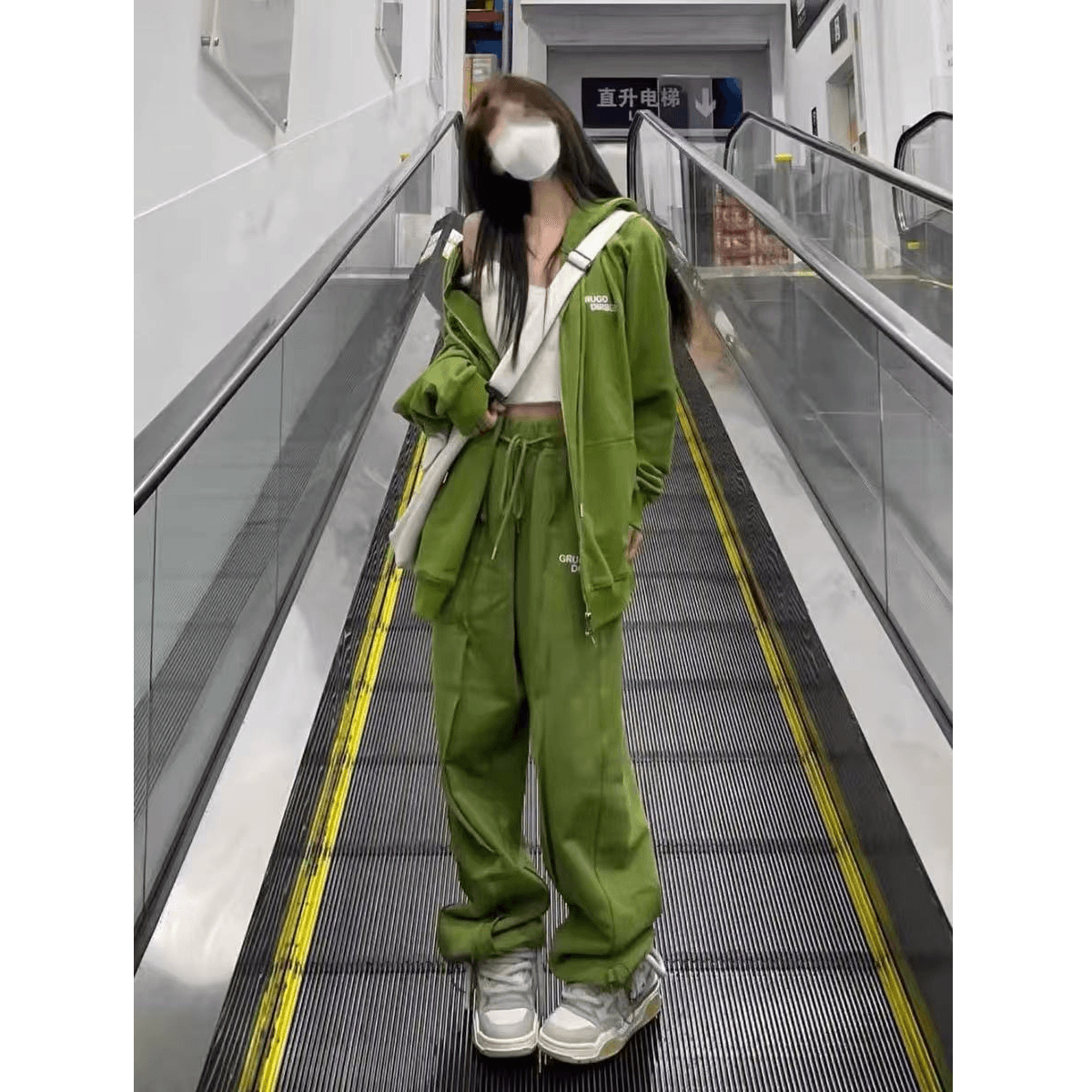 캐주얼 스포츠 슈트 여성 가을 한국 스타일 패션 버터 과일 녹색 후드티 웨이 바지 투피스 세트