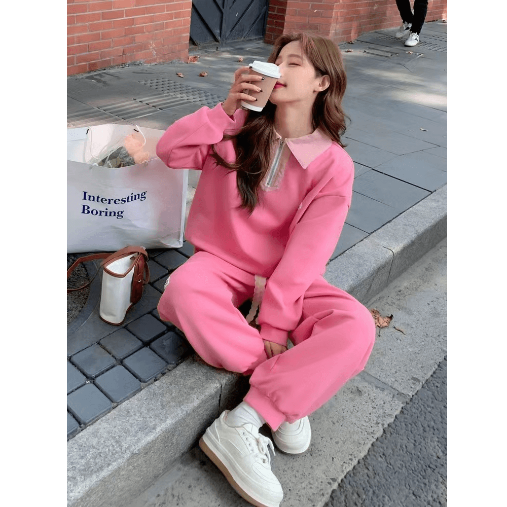 고급 센스 운동복 세트 여성 봄 가을 유럽 상품 튀김 거리 캐주얼 패션 후드티 웨이 바지 투피스 세트 외국 가스 이미지 5