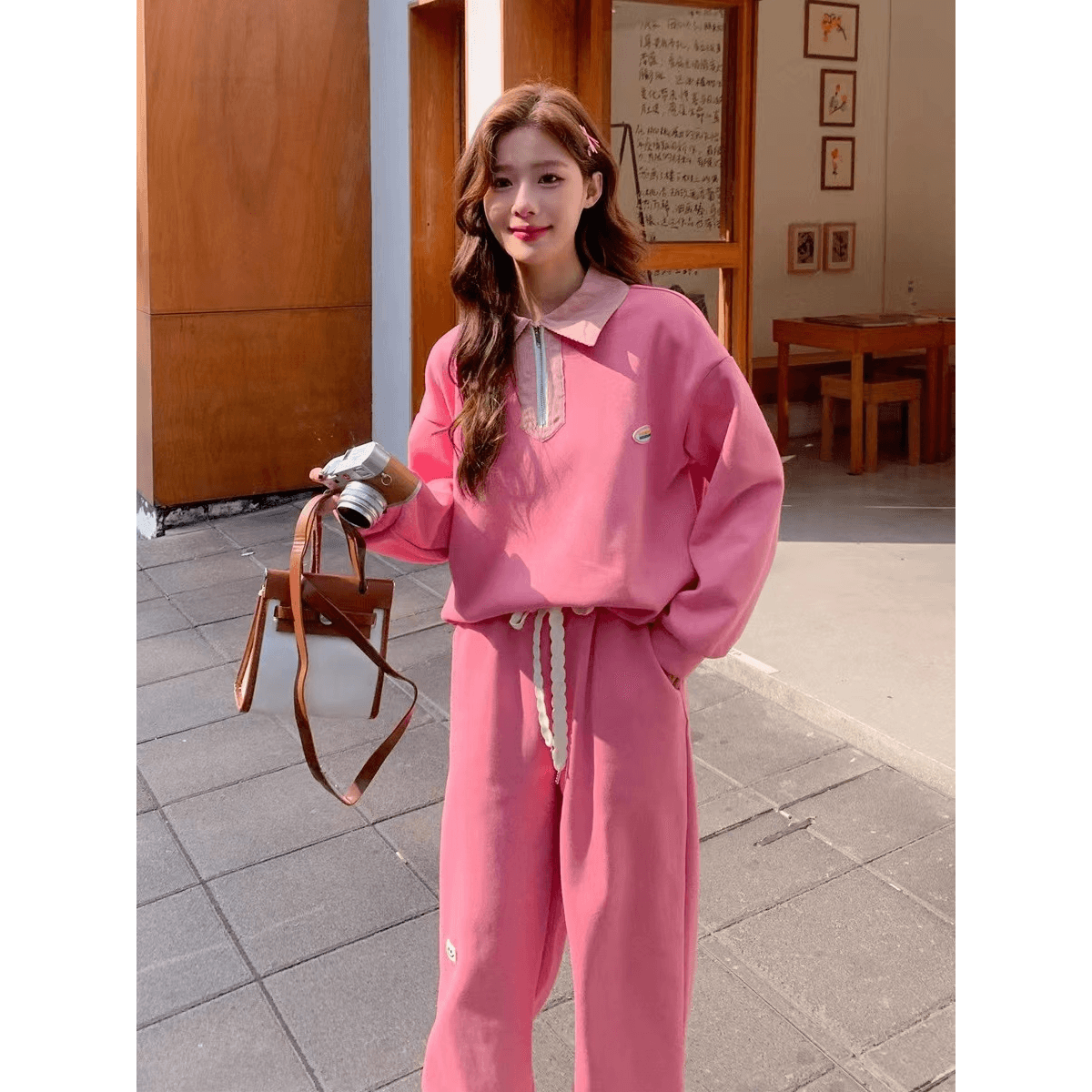 고급 센스 운동복 세트 여성 봄 가을 유럽 상품 튀김 거리 캐주얼 패션 후드티 웨이 바지 투피스 세트 외국 가스 이미지 4