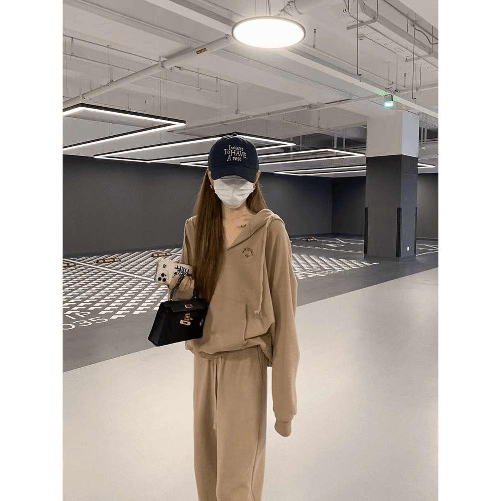 고급 센스 운동복 세트 여성 가을 유럽 상품 튀김 거리 캐주얼 패션 후드티 웨이 바지 투피스 세트 외국 가스 이미지 2