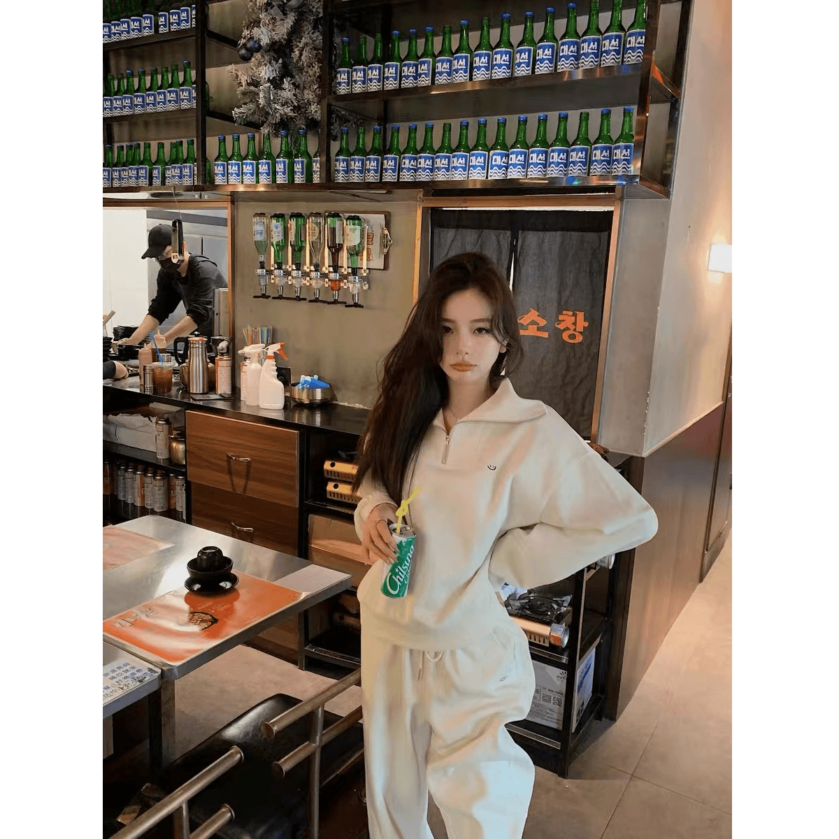 캐주얼 스포츠 슈트 여성 가을 한국 스타일 학생 루즈핏 슬림해 보이는 패션 후드티 러닝 서비스 투피스 세트 트렌디 상세 이미지 1