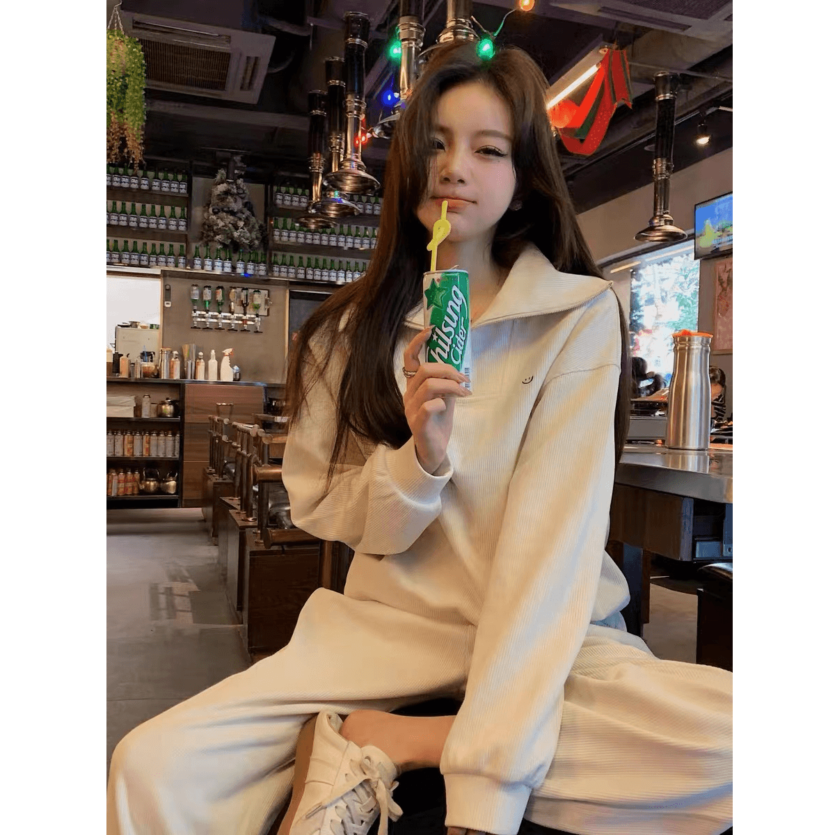 캐주얼 스포츠 슈트 여성 가을 한국 스타일 학생 루즈핏 슬림해 보이는 패션 후드티 러닝 서비스 투피스 세트 트렌디 상세 이미지 2