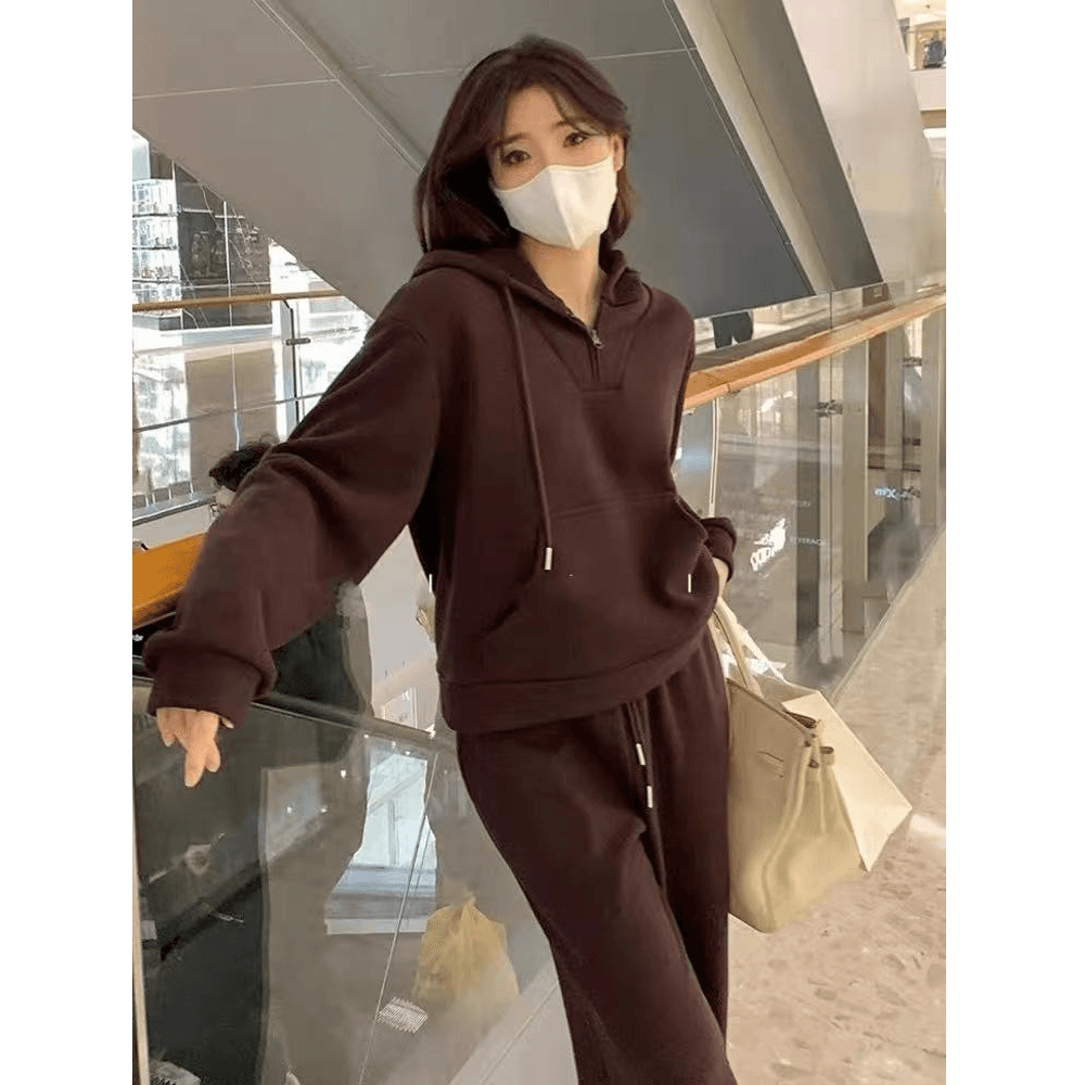 스포츠 슈트 여성 가을 학원 스타일 학생 한국 스타일 루즈핏 캐주얼 후드티 웨이 바지 캐주얼 투피스 세트 러닝 서비스 이미지 4