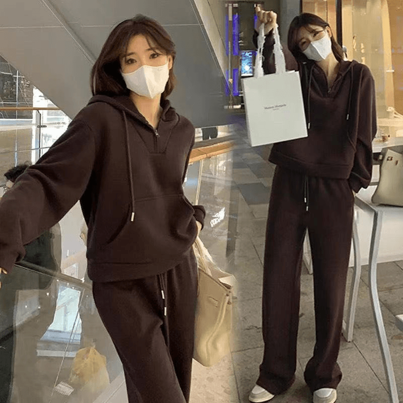 스포츠 슈트 여성 가을 학원 스타일 학생 한국 스타일 루즈핏 캐주얼 후드티 웨이 바지 캐주얼 투피스 세트 러닝 서비스 상세 이미지 2
