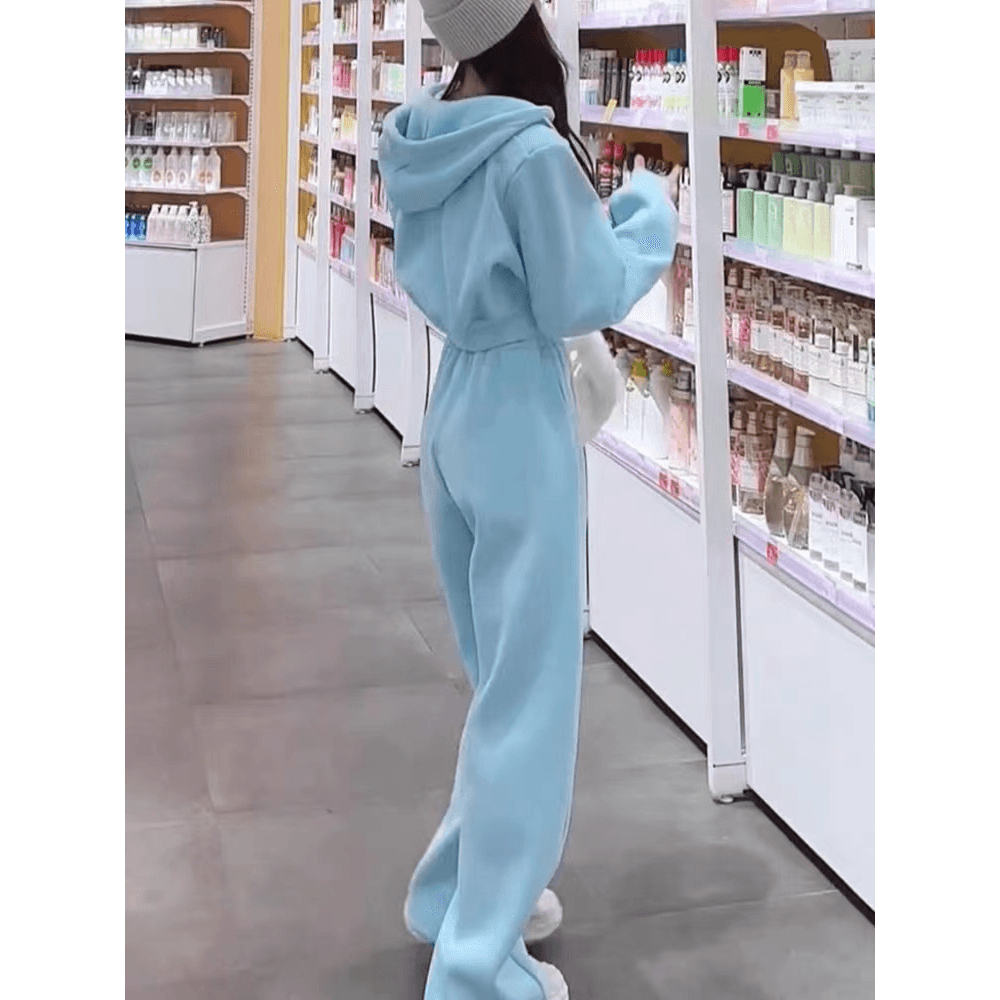 인터넷 유명인 튀김 거리 운동복 세트 여성 봄 가을 학생 한국 스타일 루즈핏 작은 키 연령 감소 후드티 캐주얼 투피스 세트 상세 이미지 5