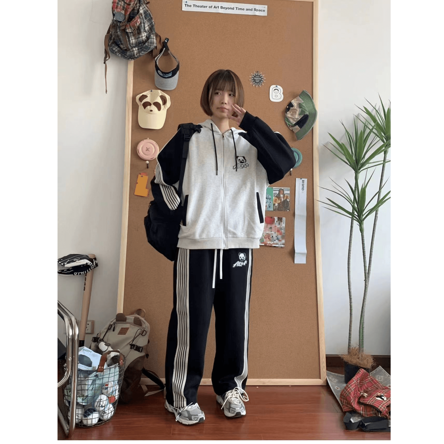 학원 스타일 캐주얼 운동 여성 가을 겨울철 슬림해 보이는 편안함 후드티 투피스 세트 있음 털이 있는 그리고 추가되지 않음 플러시 이미지 2