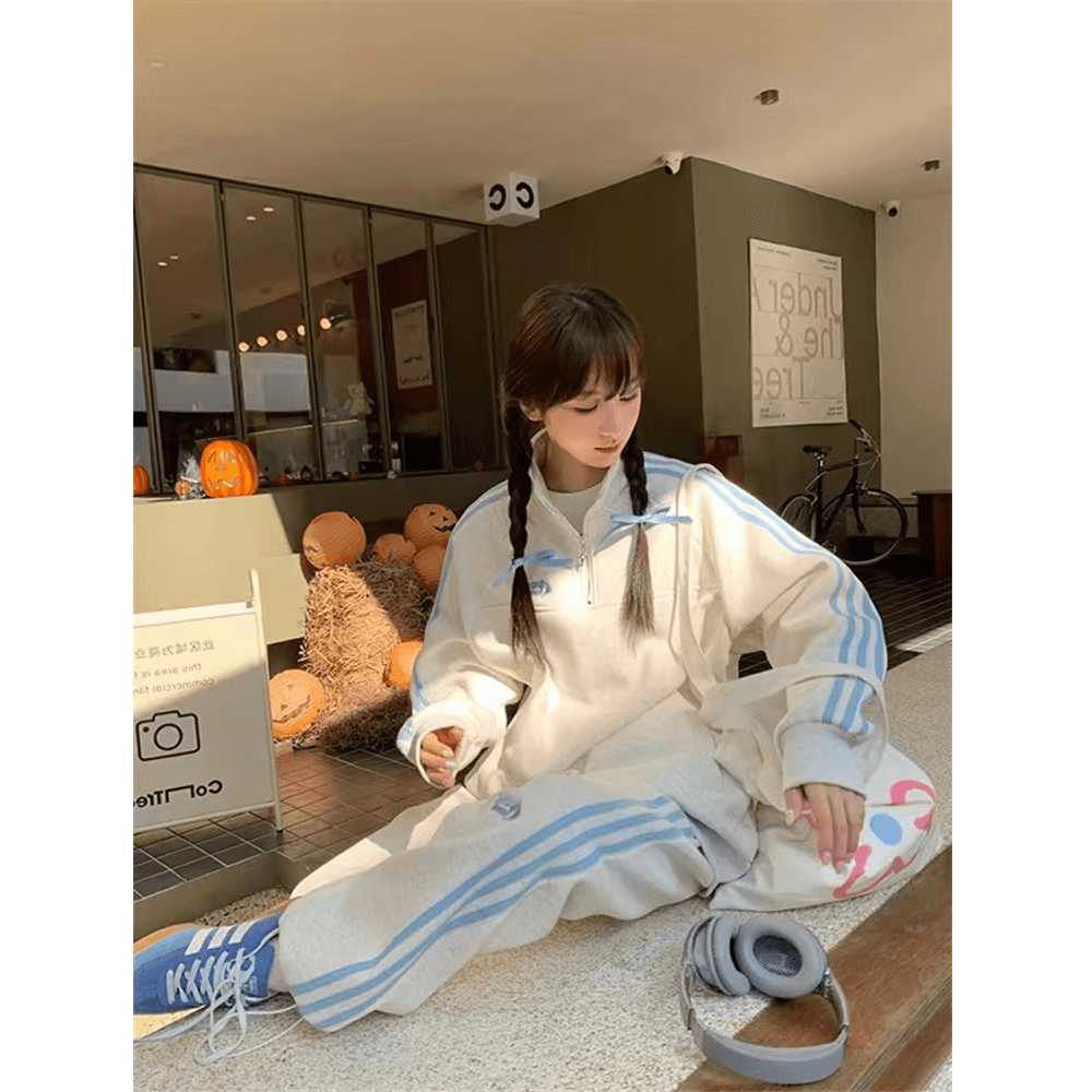 학원 스타일 2026 새로운 루즈핏 슬림해 보이는 캐주얼 다용도 출퇴근 투피스 세트 있음 털이 있는 그리고 추가되지 않음 플러시 상세 이미지 1
