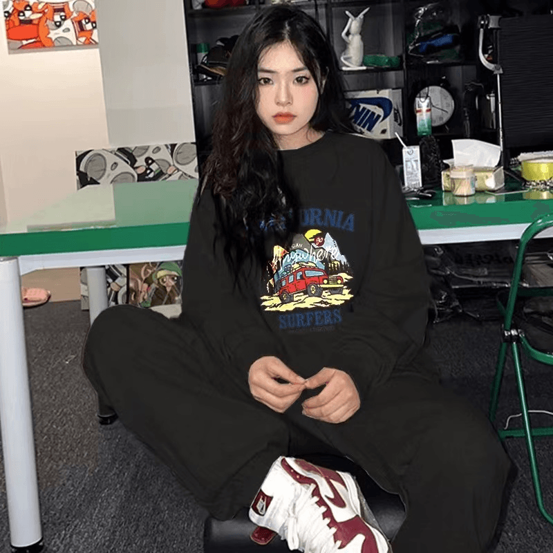 인터넷 유명인 착용 가져 가라. 패션 세트 레트로 항구 바람 chic 운동 캐주얼 후드티 투피스 세트 있음 털이 있는 그리고 추가되지 않음 플러시 이미지 5
