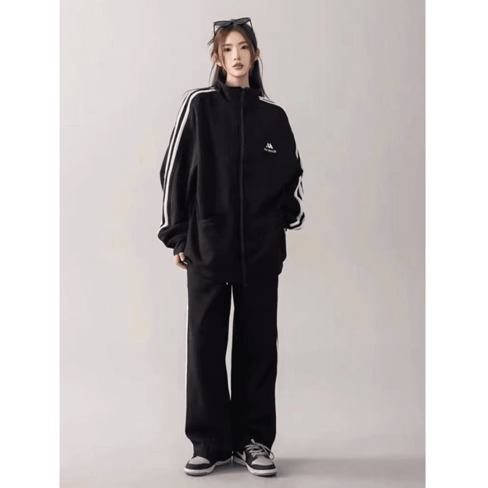 패션 국가 트렌디 스포츠 슈트 여성 한국 스타일 후드티 와이드 레그 팬츠 캐주얼 슬림해 보이는 투피스 세트 있음 털이 있는 그리고 추가되지 않음 플러시 이미지 2