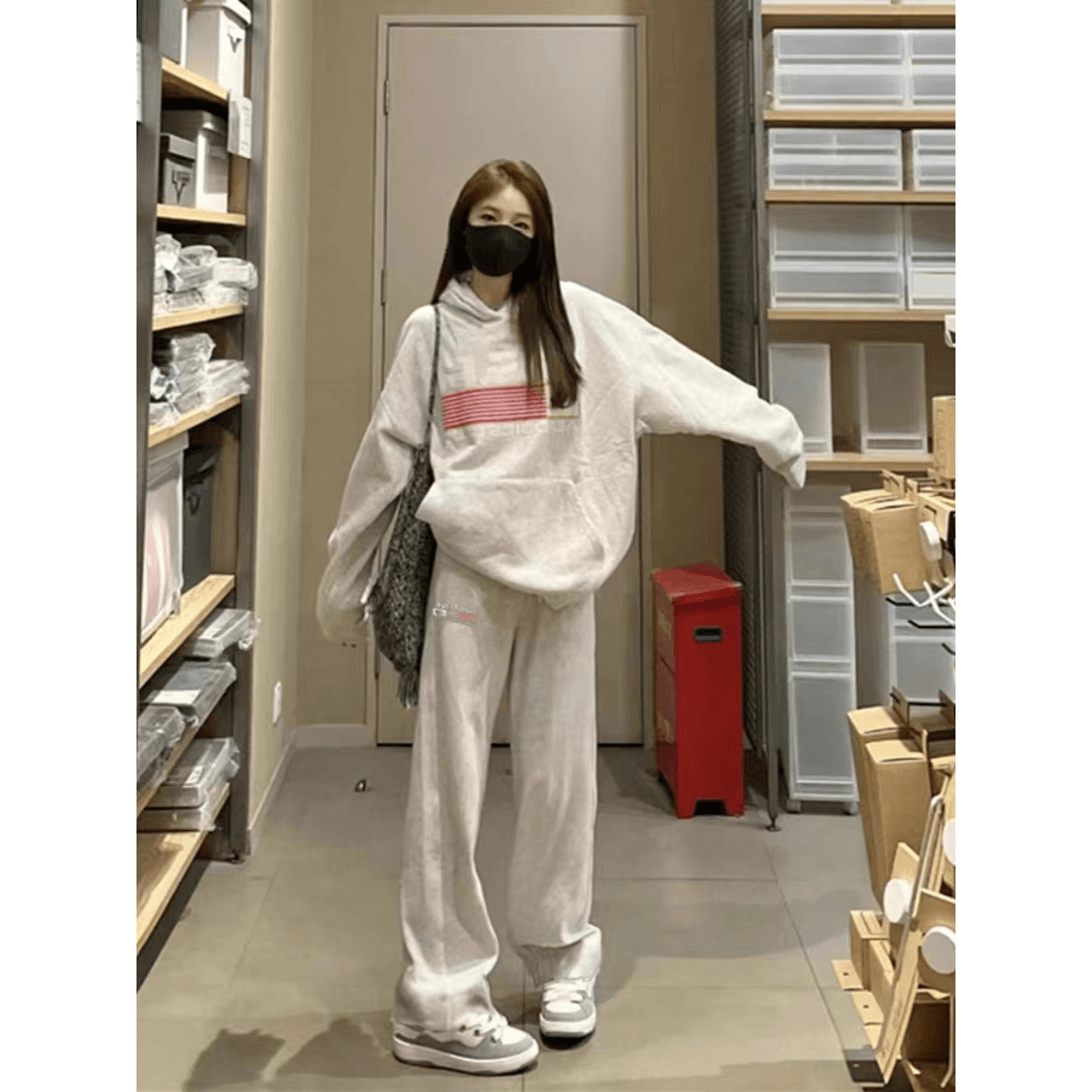 패션 운동복 세트 여성 가을 후드티 긴 바지 루즈핏 슬림해 보이는 투피스 세트 있음 털이 있는 그리고 추가되지 않음 플러시