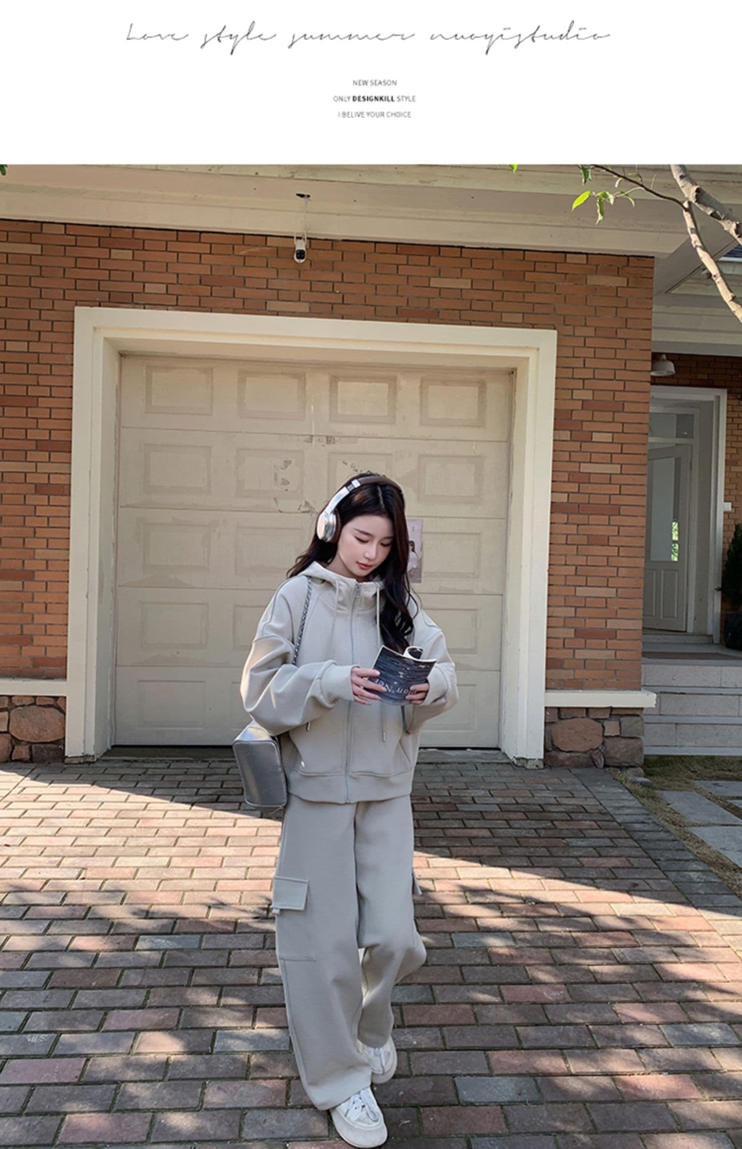 2026 고급 센스 여가 스포츠 슈트 가을 겨울철 재킷 와이드 레그 팬츠 투피스 세트 있음 털이 있는 그리고 추가되지 않음 플러시 상세 이미지 31