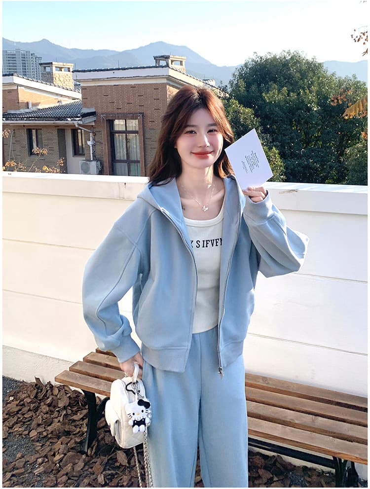 한 부서 chic 세트 여성 2026 새로운 후드 재킷 와이드 레그 팬츠 투피스 세트 있음 털이 있는 그리고 추가되지 않음 플러시 상세 이미지 13