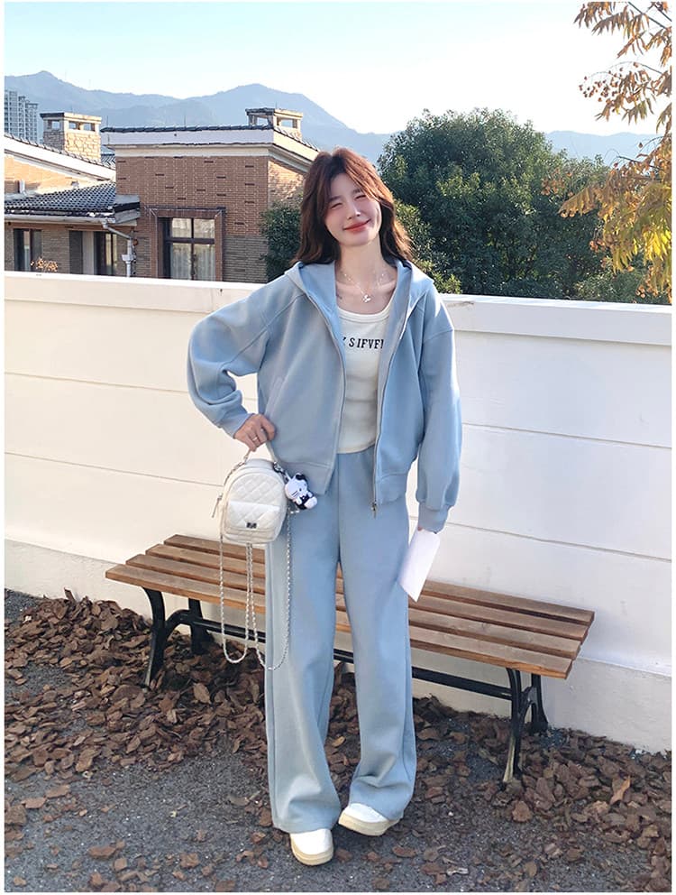 한 부서 chic 세트 여성 2026 새로운 후드 재킷 와이드 레그 팬츠 투피스 세트 있음 털이 있는 그리고 추가되지 않음 플러시 상세 이미지 15