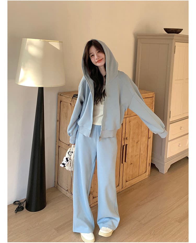 한 부서 chic 세트 여성 2026 새로운 후드 재킷 와이드 레그 팬츠 투피스 세트 있음 털이 있는 그리고 추가되지 않음 플러시 상세 이미지 25