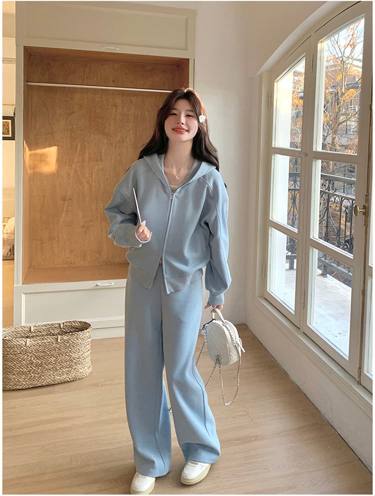 한 부서 chic 세트 여성 2026 새로운 후드 재킷 와이드 레그 팬츠 투피스 세트 있음 털이 있는 그리고 추가되지 않음 플러시 상세 이미지 26
