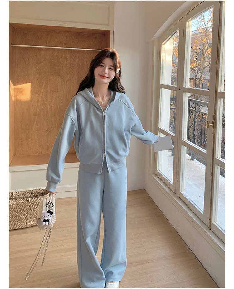 한 부서 chic 세트 여성 2026 새로운 후드 재킷 와이드 레그 팬츠 투피스 세트 있음 털이 있는 그리고 추가되지 않음 플러시 상세 이미지 30