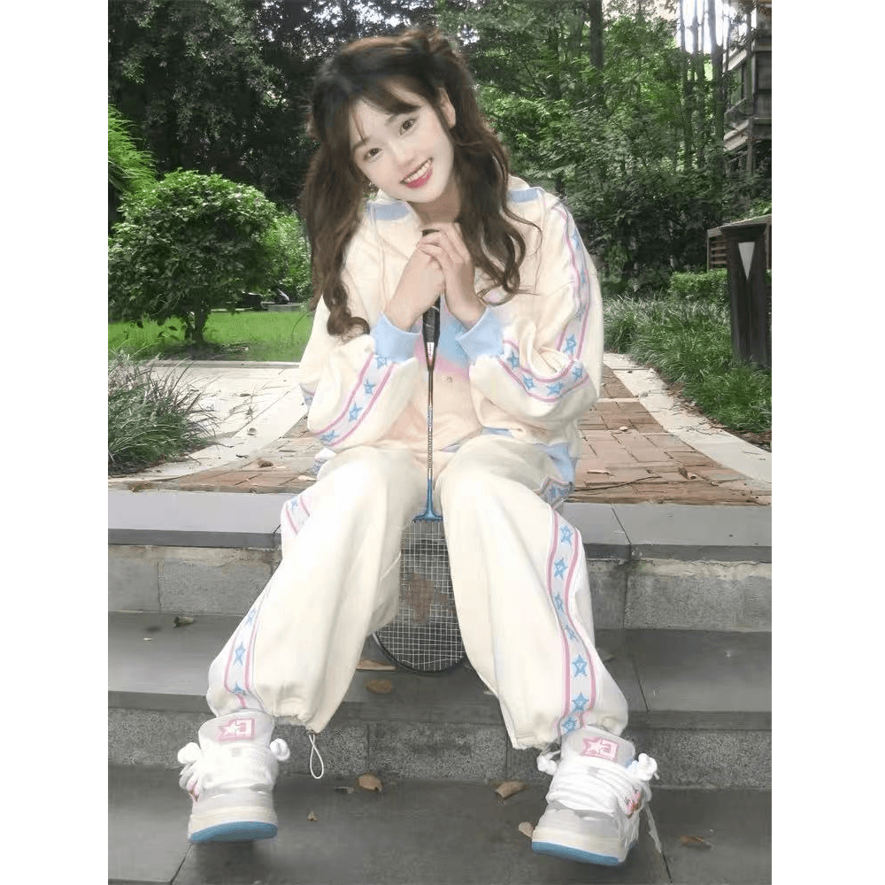 후드티 스포츠 슈트 가을 루즈핏 소금 부서 달콤함 토끼 귀 후드 투피스 세트 있음 털이 있는 그리고 추가되지 않음 플러시 상세 이미지 4
