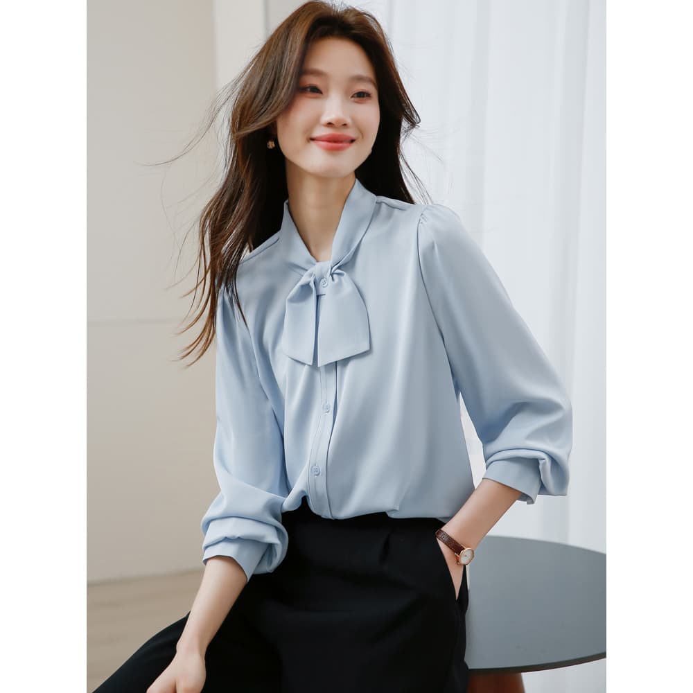 실사 화이트 나비 매듭 여성 셔츠 봄 가을 2026 새로운 패션 리본 맨위 경력 긴팔 셔츠