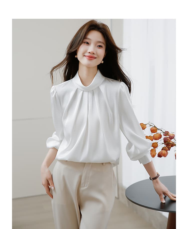 실사 풀오버 셔츠 여성 긴 소매 2026 봄 새로운 우아함 품격 단색 아세트산 새틴 셔츠 상세 이미지 3