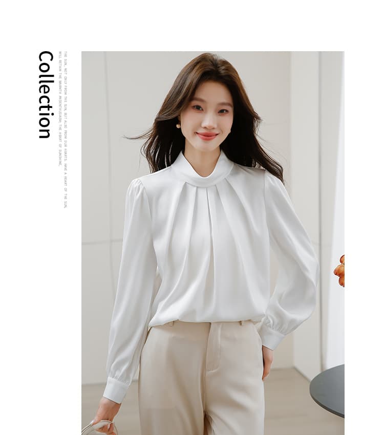 실사 풀오버 셔츠 여성 긴 소매 2026 봄 새로운 우아함 품격 단색 아세트산 새틴 셔츠 상세 이미지 10