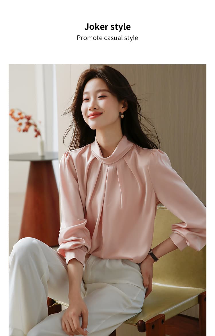 실사 풀오버 셔츠 여성 긴 소매 2026 봄 새로운 우아함 품격 단색 아세트산 새틴 셔츠 상세 이미지 11