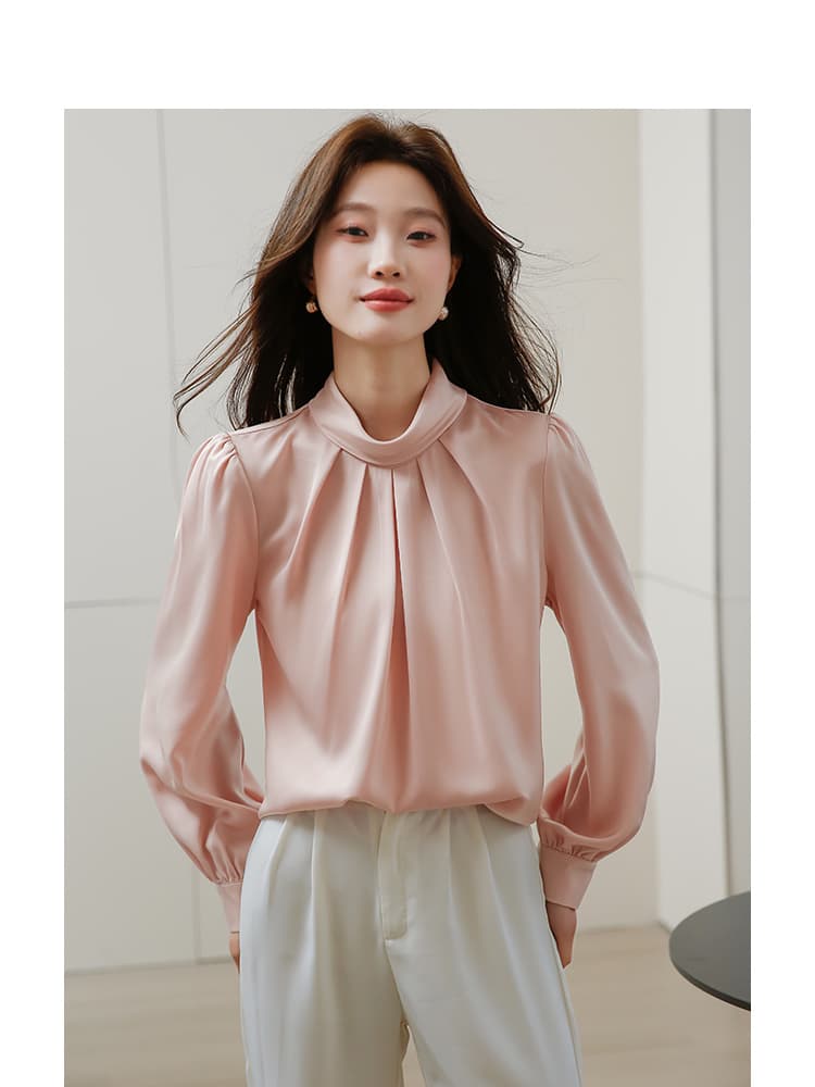 실사 풀오버 셔츠 여성 긴 소매 2026 봄 새로운 우아함 품격 단색 아세트산 새틴 셔츠 상세 이미지 12