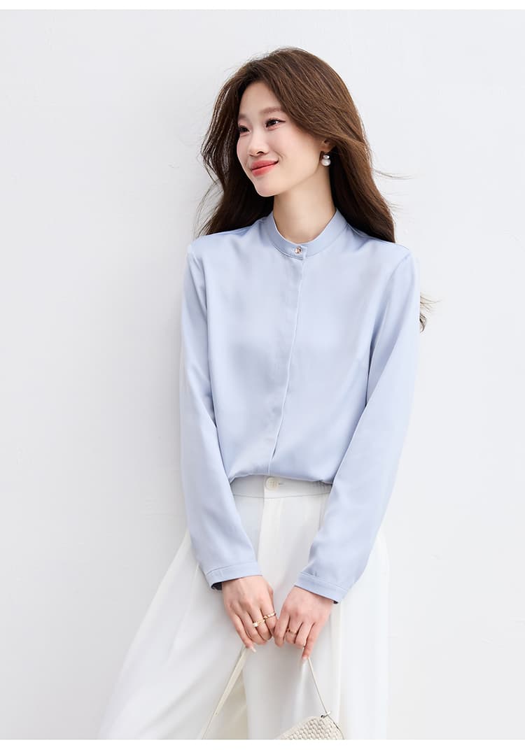 실사 품격 스탠드 칼라 여성 셔츠 디자인 센스 작은 대중 2026 새로운 봄 가을 고급 센스 경력 흰 셔츠 상세 이미지 10