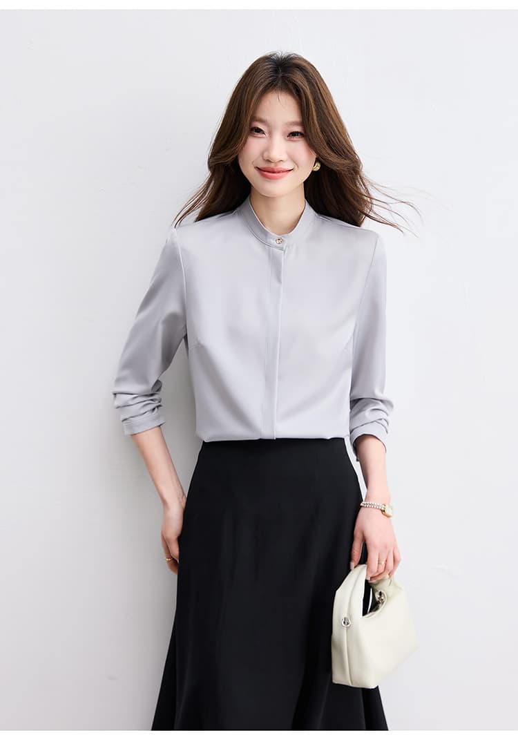 실사 품격 스탠드 칼라 여성 셔츠 디자인 센스 작은 대중 2026 새로운 봄 가을 고급 센스 경력 흰 셔츠 상세 이미지 13