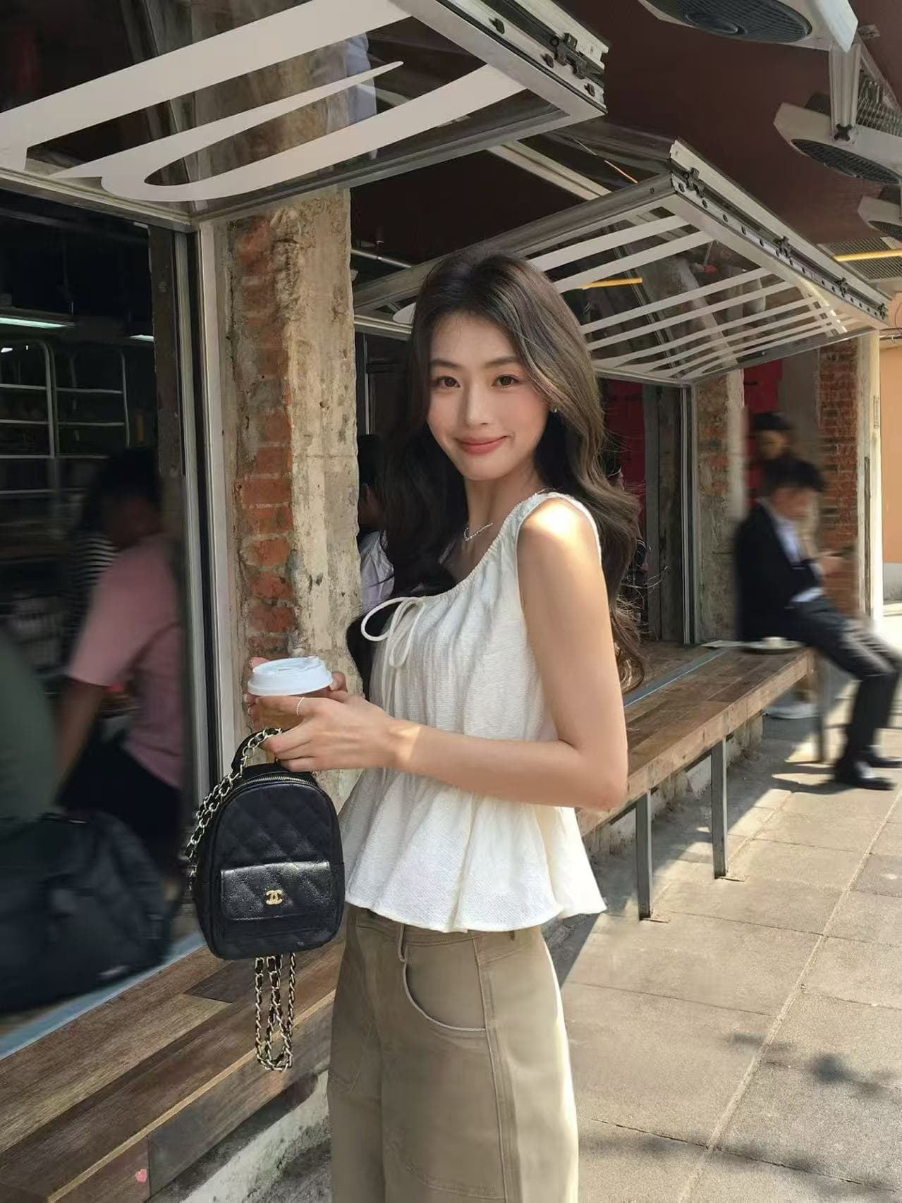 여름 스타일 질감 센스 민소매 작은 셔츠 캐미솔 허리 수축 Chic 품격 맨위 상세 이미지 3