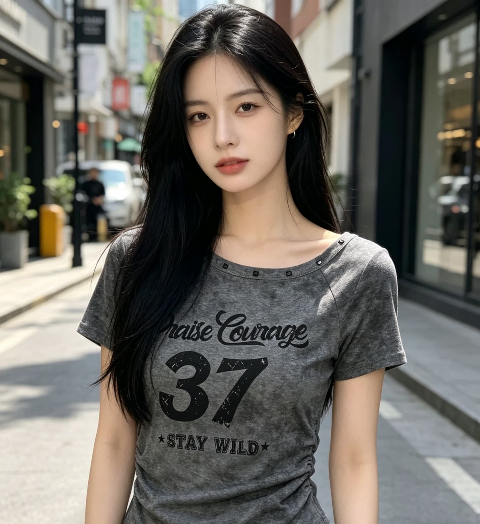 한국 스타일 홀치기 염색 오프숄더 반팔 티셔츠 여성 2025 여름 새로운 핫걸 몸매 가꾸기 슬림해 보이는 오프숄더 맨위 상세 이미지 2