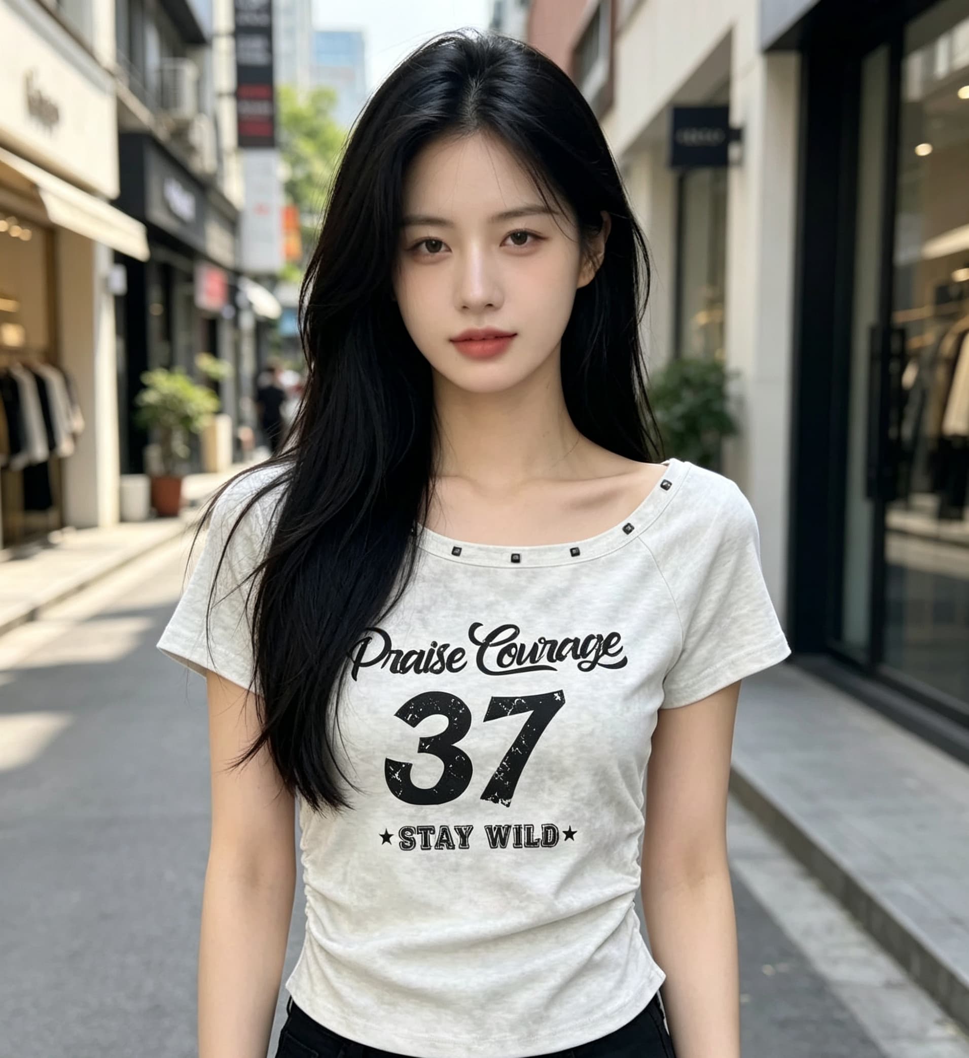 한국 스타일 홀치기 염색 오프숄더 반팔 티셔츠 여성 2025 여름 새로운 핫걸 몸매 가꾸기 슬림해 보이는 오프숄더 맨위 상세 이미지 5