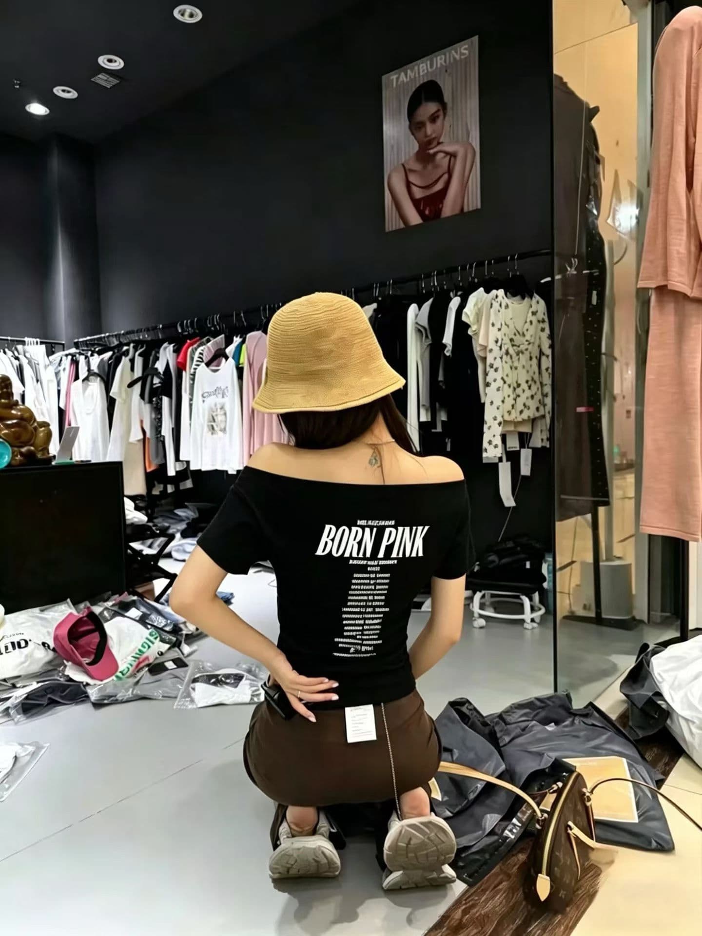 아메리칸 순수한 욕망 핫걸 비스듬한 어깨 알파벳 프린트 반팔 티셔츠 여성 여름 캐주얼 다용도 전후 둘 착용 ins 맨위 이미지 2