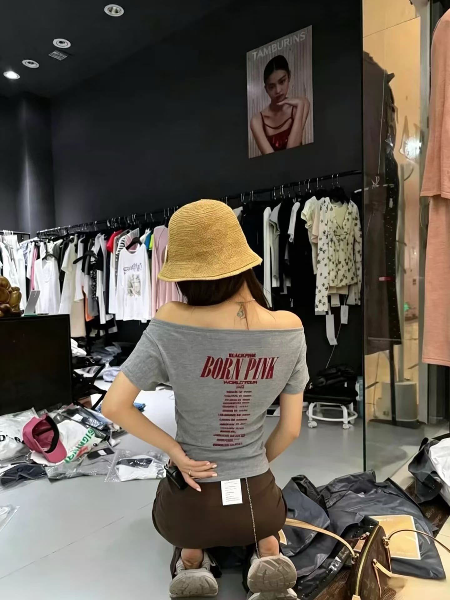 아메리칸 순수한 욕망 핫걸 비스듬한 어깨 알파벳 프린트 반팔 티셔츠 여성 여름 캐주얼 다용도 전후 둘 착용 ins 맨위 이미지 3