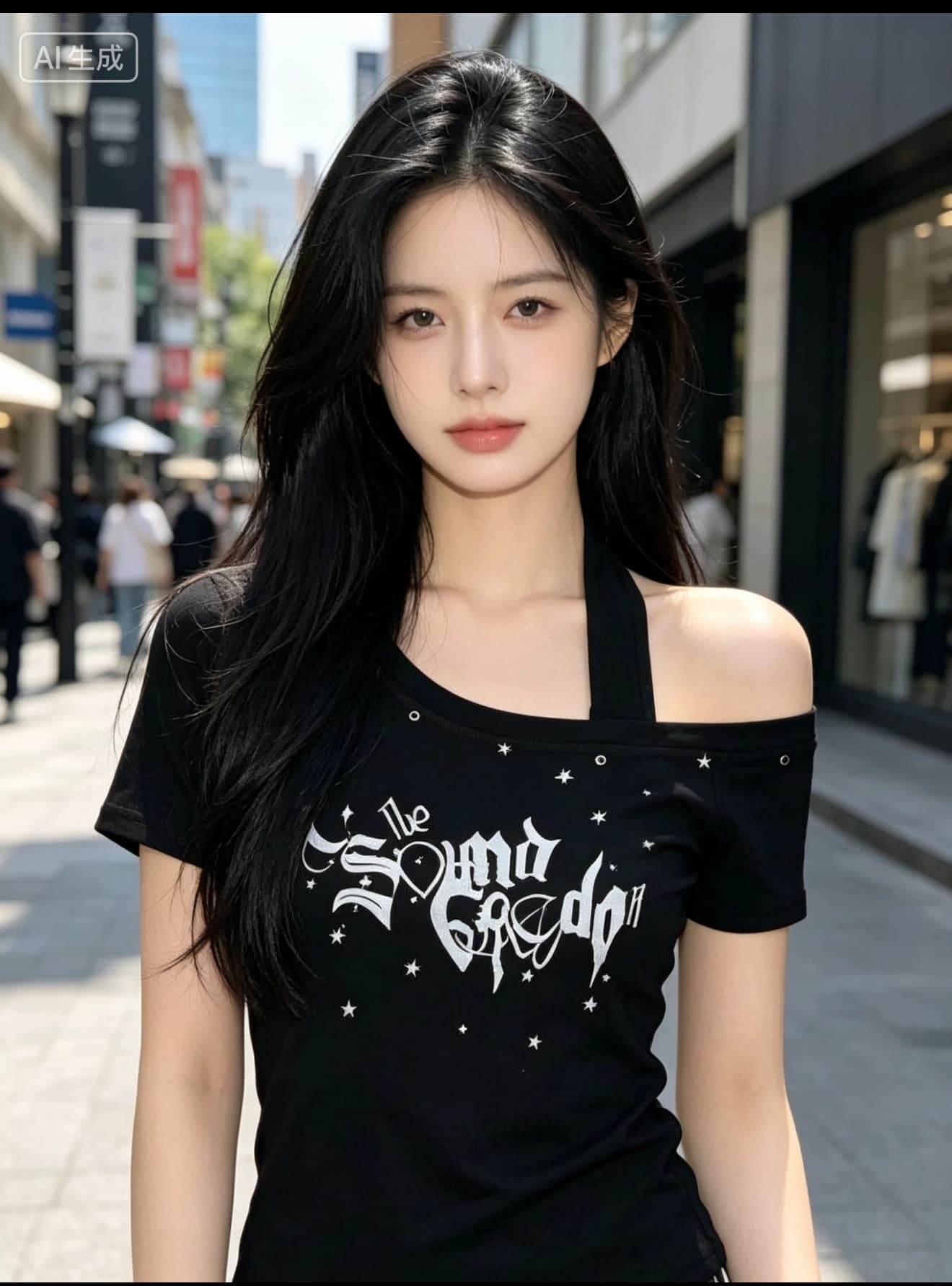 페이크 레이어드 행침 목 비스듬한 어깨 반팔 작은 맨위 몸매 가꾸기 싱글 오프숄더 티셔츠 빛 이문화 달콤한 차가운 착용 가져 가라. 이미지 3