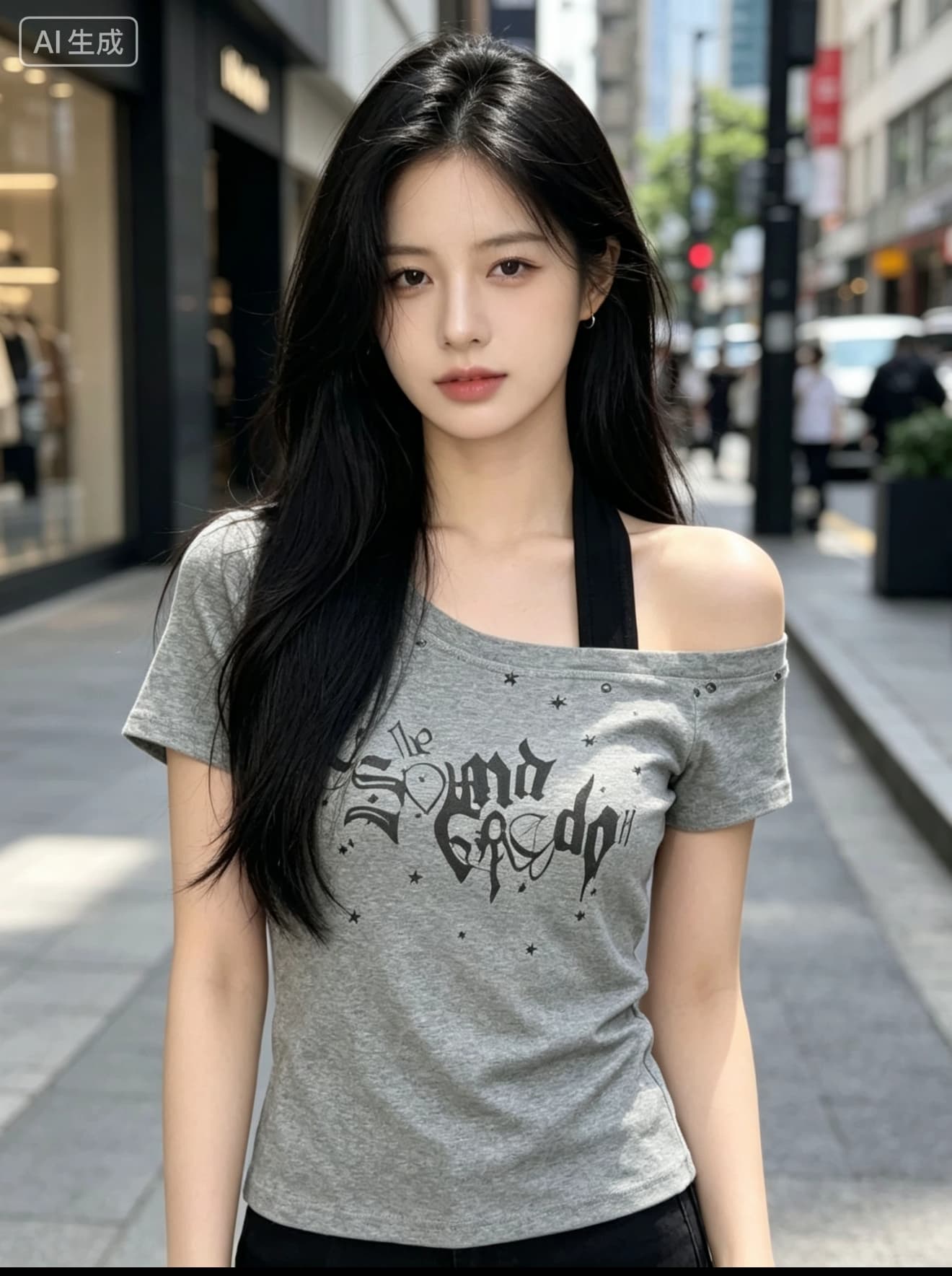 페이크 레이어드 행침 목 비스듬한 어깨 반팔 작은 맨위 몸매 가꾸기 싱글 오프숄더 티셔츠 빛 이문화 달콤한 차가운 착용 가져 가라. 상세 이미지 3
