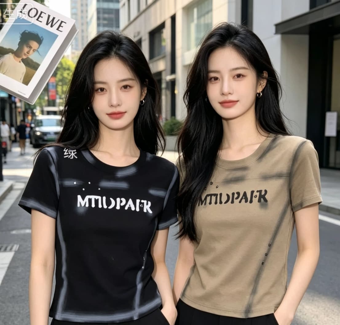 아메리칸 디자인 센스 비즈 박기 알파벳 프린트 반팔 티셔츠 여성 2026 여름 새로운 쇼트 스타일 동정 라운드 넥 맨위 이미지 3