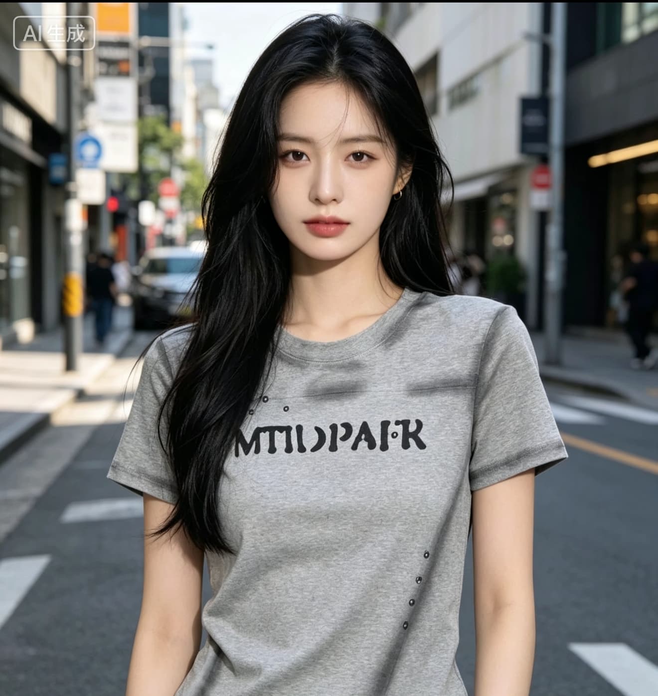 아메리칸 디자인 센스 비즈 박기 알파벳 프린트 반팔 티셔츠 여성 2026 여름 새로운 쇼트 스타일 동정 라운드 넥 맨위 상세 이미지 1