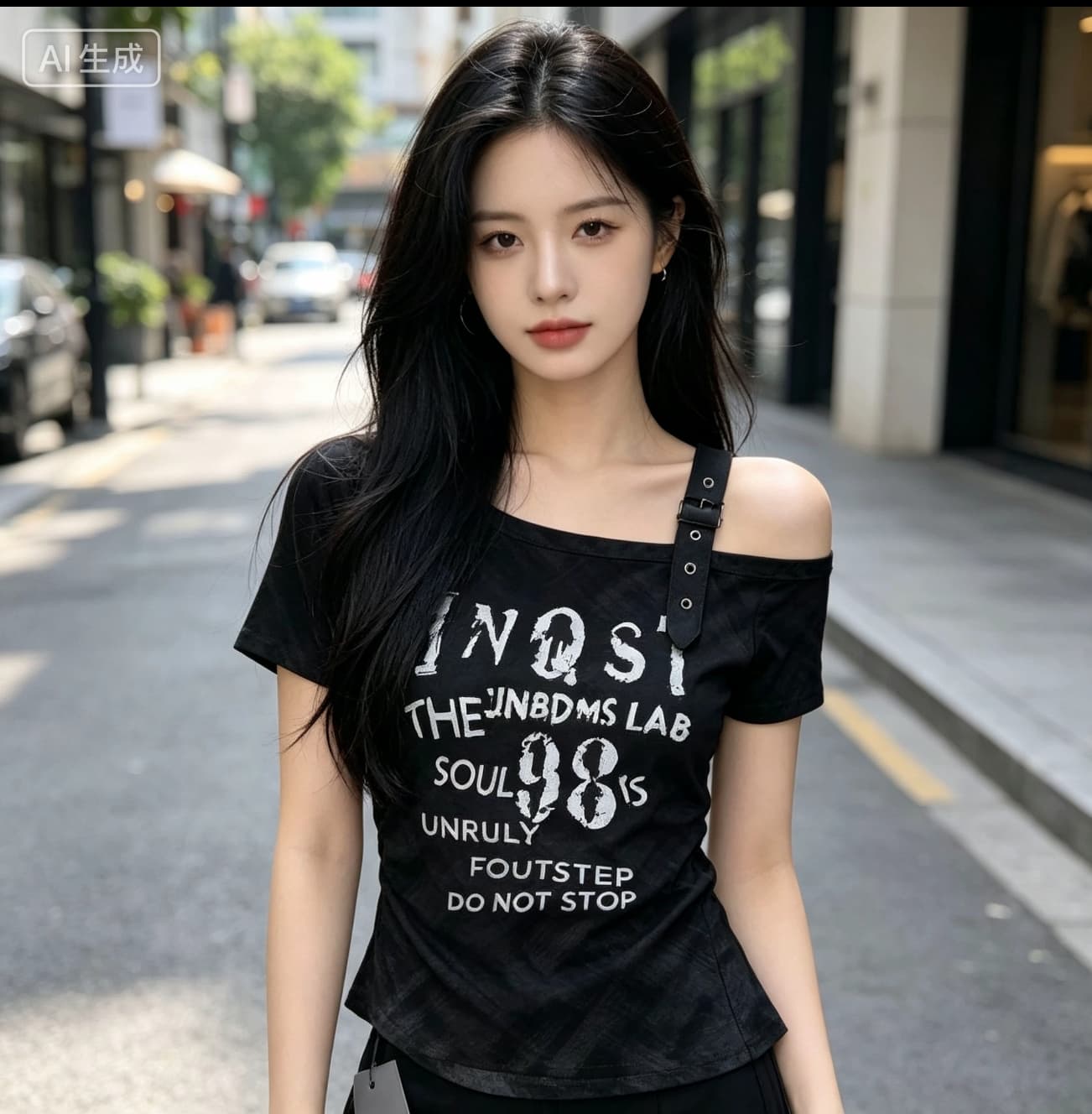 이문화 오프숄더 핫걸 비스듬한 어깨 반팔 티셔츠 여성 여름 2026 새로운 여름 몸매 가꾸기 쇼트 스타일 y2k 맨위 트렌디 이미지 3