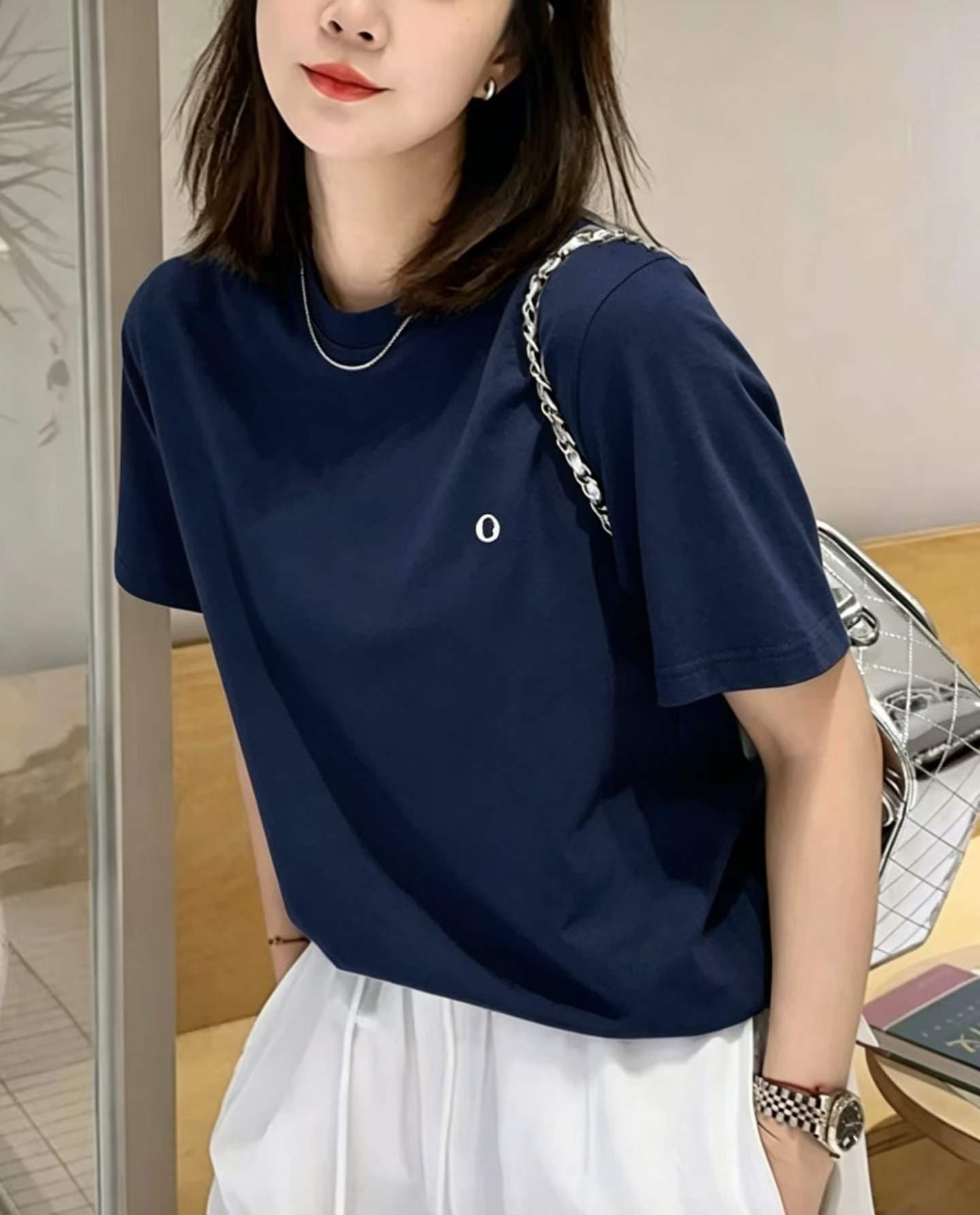 긍정적 인 어깨 반팔 회색 티셔츠 여성 라운드 넥 여름 얇은 스타일 인사이드 가져 가라. 기본 셔츠 루즈핏 빅 사이즈 동정 미니멀리즘 맨위 이미지 2