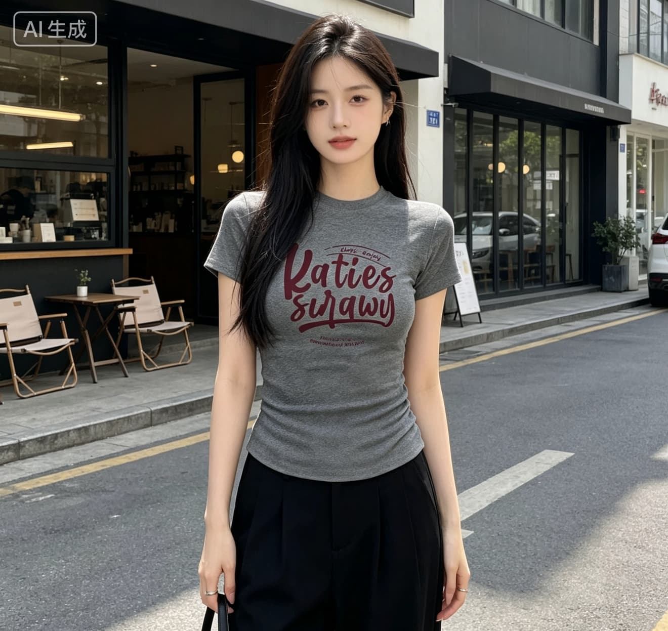 한국 스타일 알파벳 프린트 반팔 티셔츠 여성 검정색 몸매 가꾸기 라운드 넥 순면 다용도 학원 스타일 긍정적 인 어깨 쇼트 스타일 맨위 상세 이미지 3