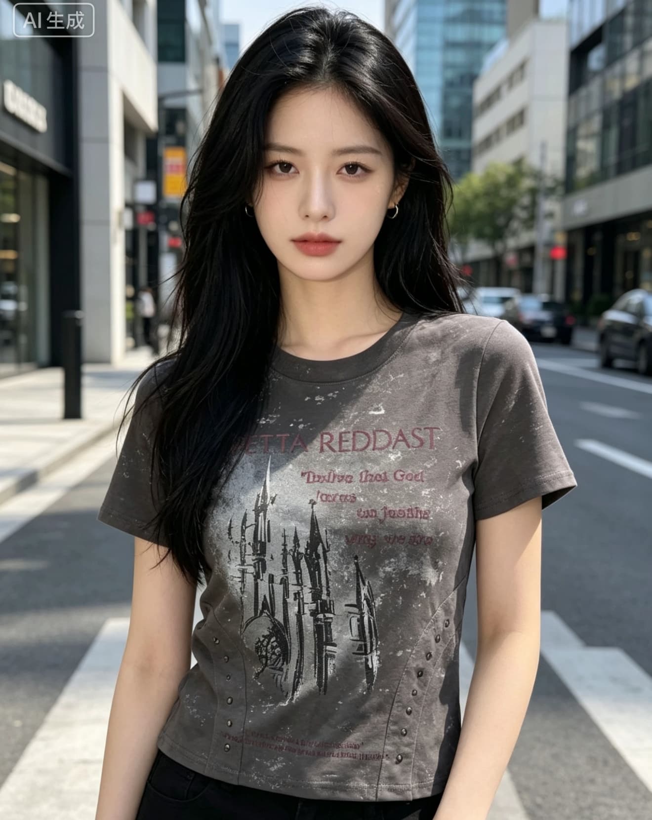 2026 봄 아메리칸 레트로 마 오래된 알파벳 프린트 반팔 티셔츠 여성 셔츠 이미지 3