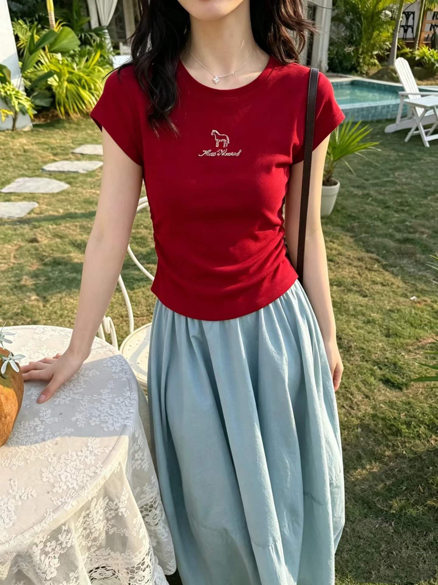 회색 반팔 자이언트 잘 생긴 ~ 중 긍정적 인 어깨 티셔츠 여름 착용 가져 가라. 한 부서 아름다운 작은 맨위 디자인 센스 작은 대중 여성 여름 상세 이미지 5