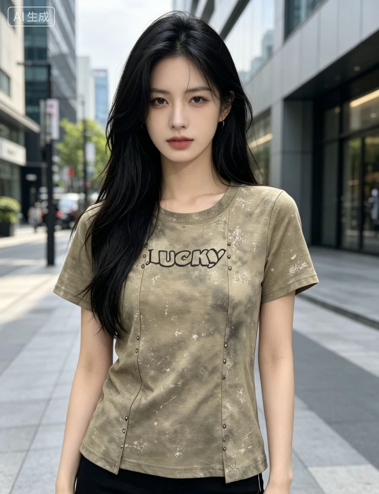 징 장식 라운드 넥 반팔 맨위 패션 알파벳 프린트 구덩이 기사 몸매 가꾸기 다용도 슬림해 보이는 티셔츠 이미지 4