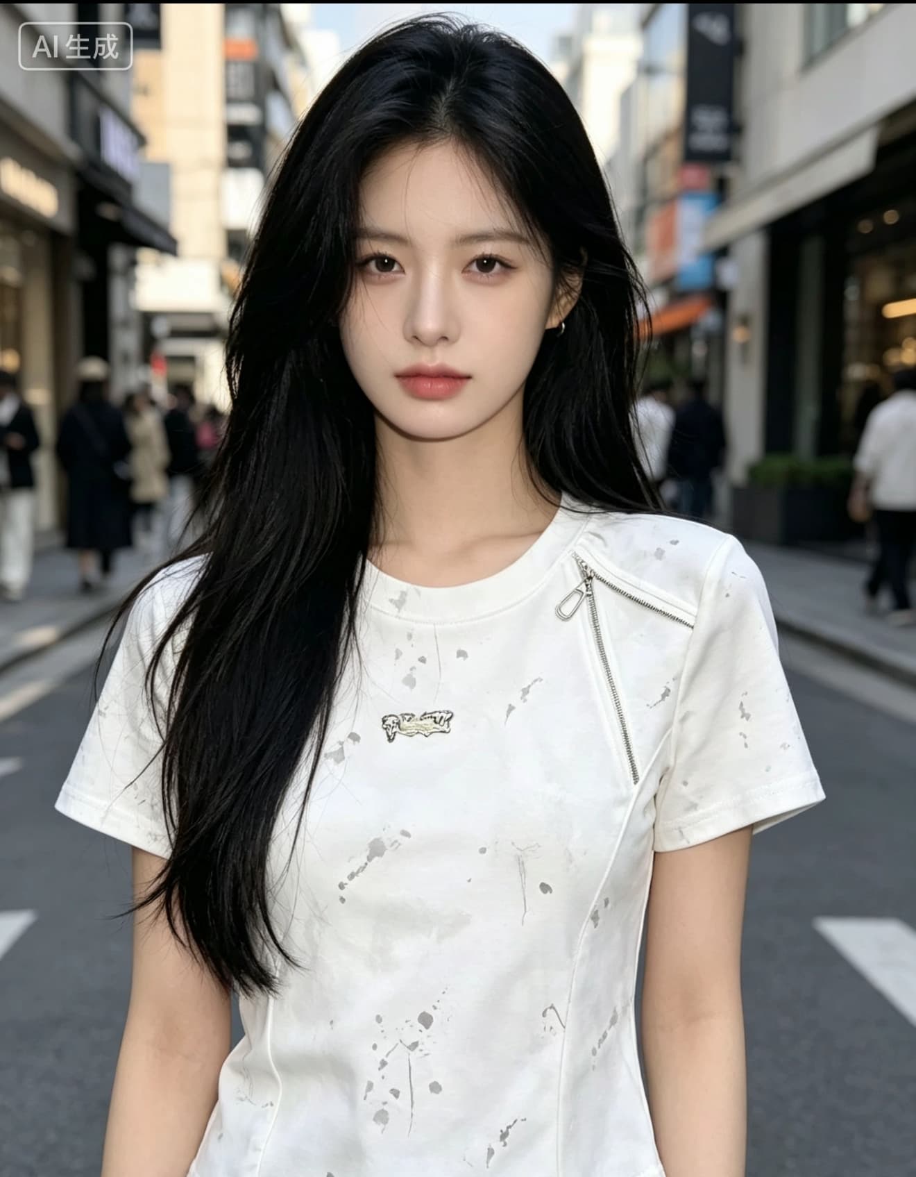 달콤한 핫걸 지퍼 디자인 라운드 넥 반팔 티셔츠 여성 여름 홍콩 스타일 긍정적 인 어깨 고유 한 Chic 몸매 가꾸기 슬림해 보이는 맨위 상세 이미지 2