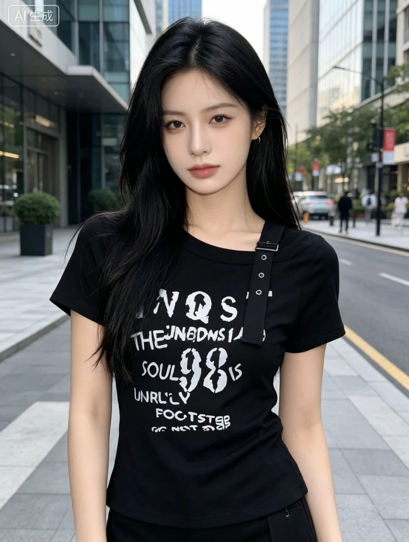 한 부서 2026 여름 새로운 외국 가스 ins 트렌디 슬림해 보이는 다용도 알파벳 프린트 비스듬한 어깨 반팔 티셔츠 이미지 2