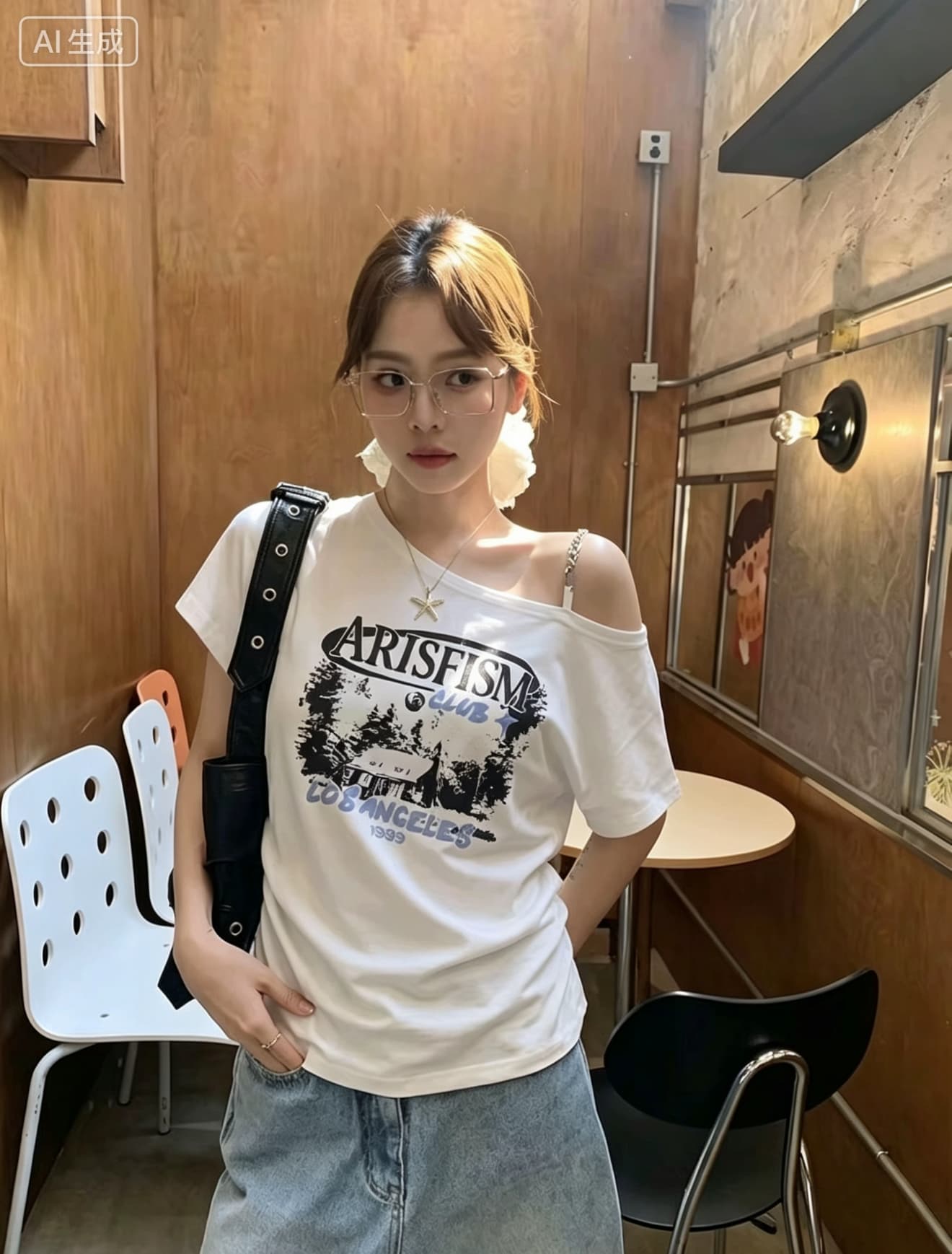 오프숄더 반팔 티셔츠 여성 여름 2026 새로운 아메리칸 레트로 비스듬한 칼라 핫걸 오프숄더 몸매 가꾸기 품격 맨위 상세 이미지 5