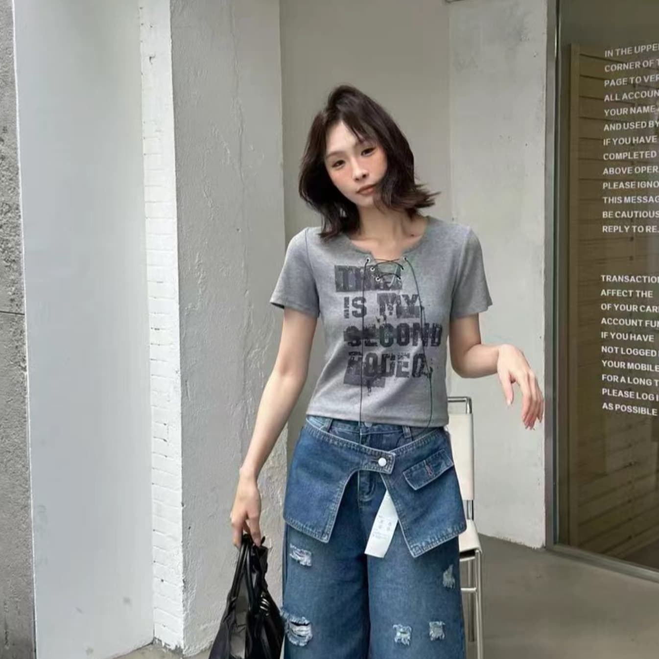 아메리칸 핫걸 알파벳 낙서 반팔 티셔츠 2026 여름 새로운 백작 센스 슈퍼 화재 ~ 중 맨위 이미지 4