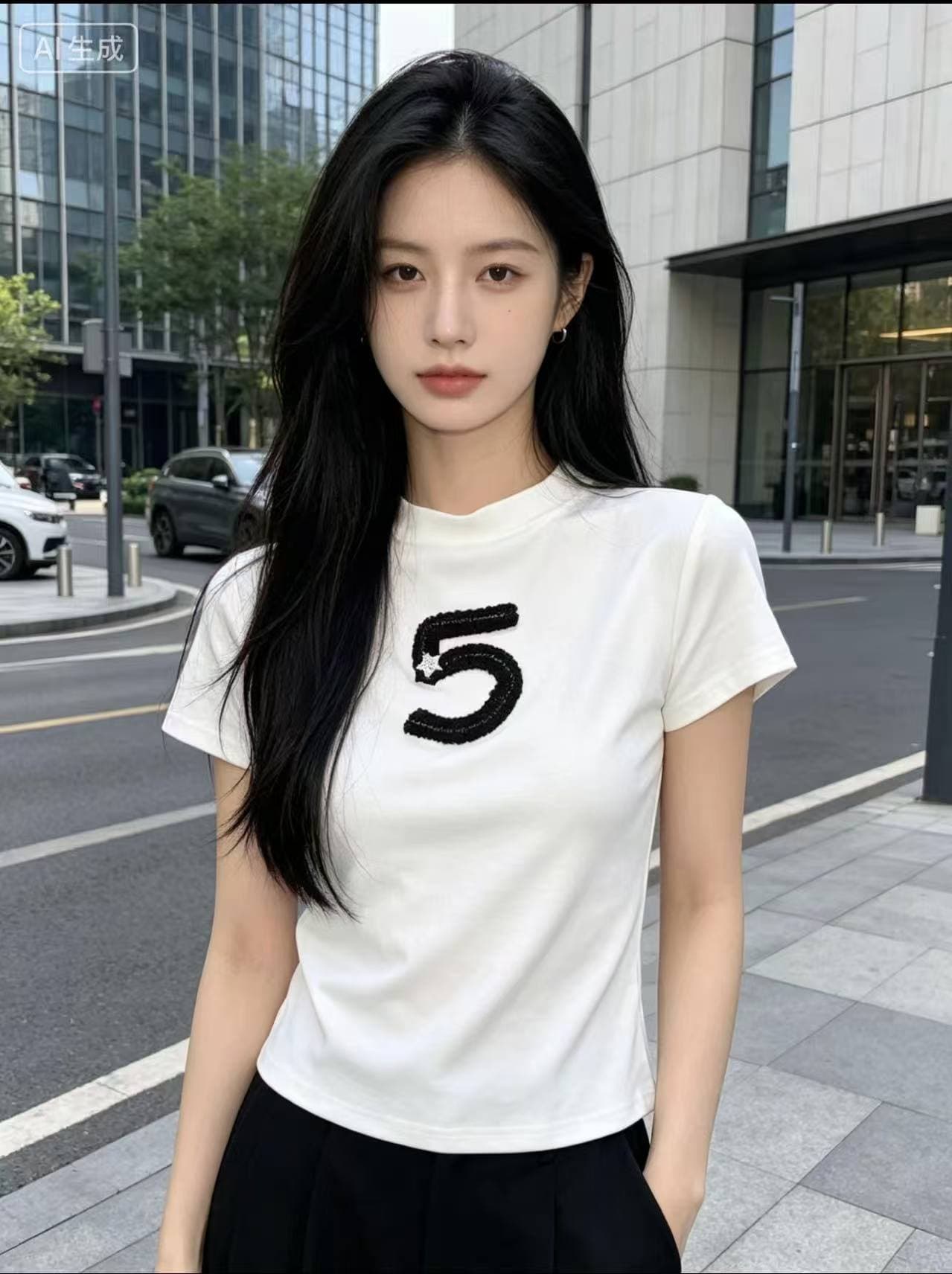 한국 동대문 2026 여름 새로운 몸매 가꾸기 쇼트 스타일 라운드 넥 패턴 프린트 다용도 반팔 티셔츠 여성