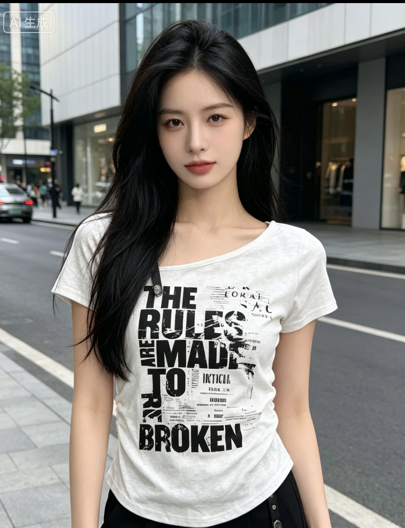핫걸 바람 비스듬한 칼라 알파벳 프린트 반팔 티셔츠 여성 여름 새로운 한 부서 아름다운 몸매 가꾸기 백리스 맨위