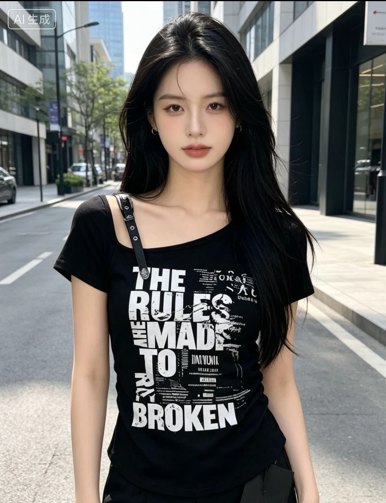 핫걸 바람 비스듬한 칼라 알파벳 프린트 반팔 티셔츠 여성 여름 새로운 한 부서 아름다운 몸매 가꾸기 백리스 맨위 이미지 3